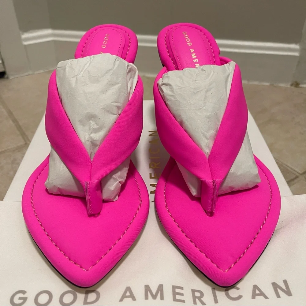 Good American Cinder-f*king-rella Thong Wedges Hot Pink